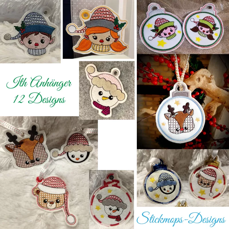 Stickdatei Set ITH Anhänger Christmas Faces