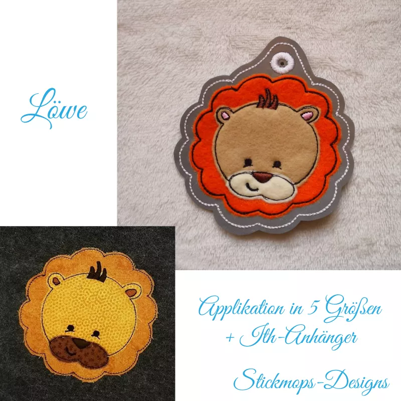 Stickdatei Set Löwen-Applikation inkl. ITH Anhänger