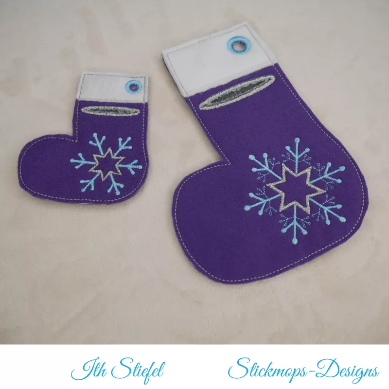 Stickdatei ITH Stiefel mit Schneeflocke in 3 Größen