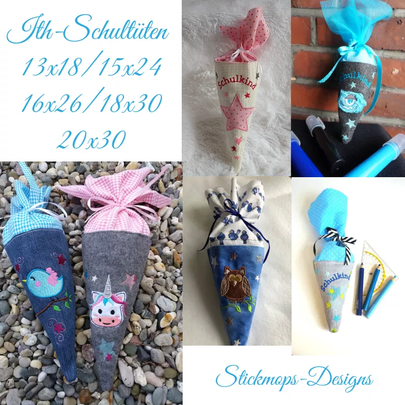 Stickdatei Set ITH-Schultüten (div. Rahmengrößen)