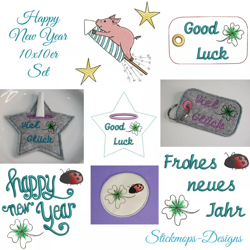Stickdatei Set Happy new Year (10x10 Rahmengröße)