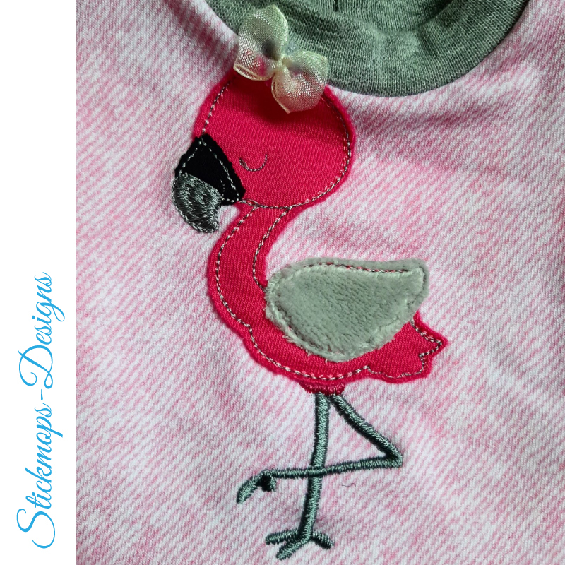 Preview: Stickdatei Flamingo Applikation + Blumenzweig