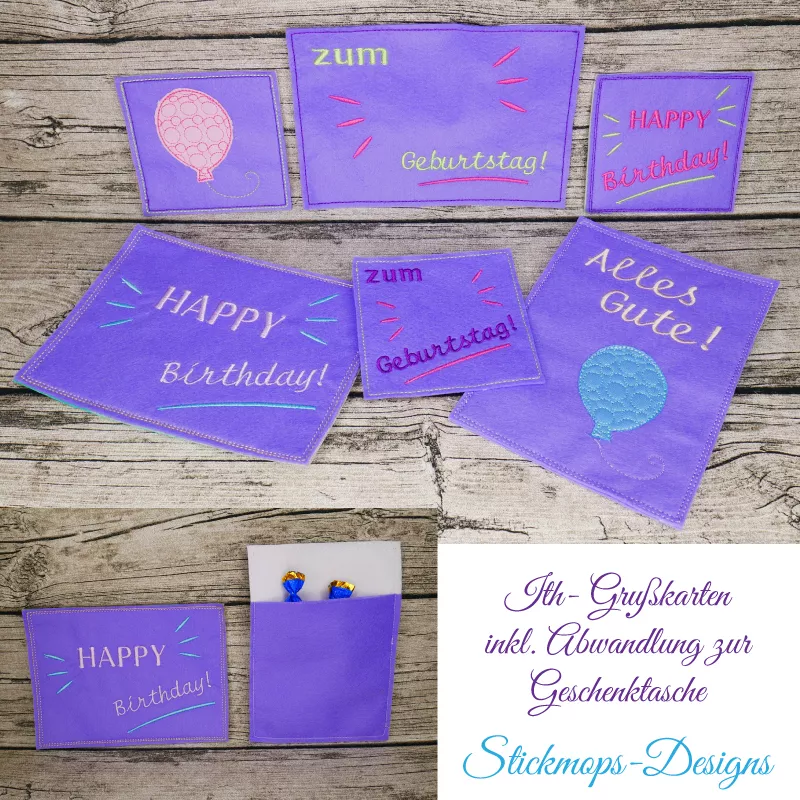 Stickdatei Set ITH Geburtstagskarten (10x10 u. 13x18)