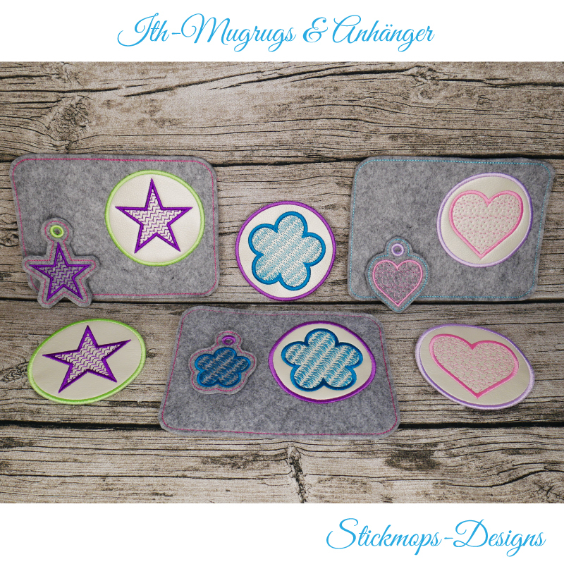 Preview: Stickdatei Set ITH Mug Rugs und Anhänger