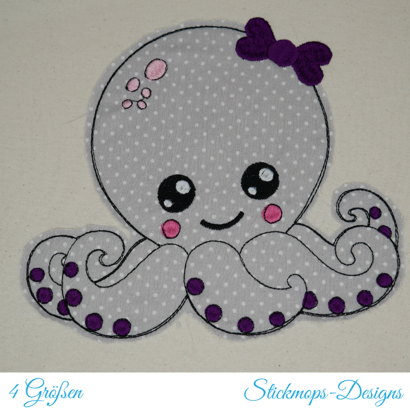 Preview: Stickdatei Octopus Applikation für Mädchen