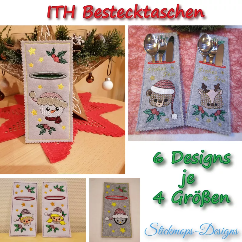 Stickdatei Set ITH Bestecktaschen Christmas Faces