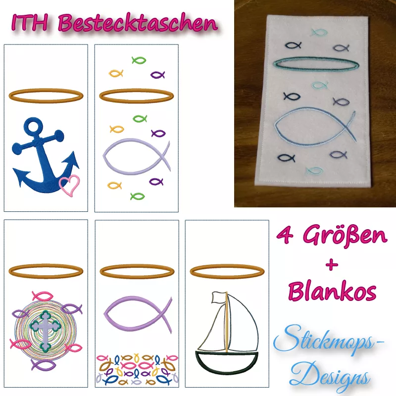 Stickdatei Set ITH Bestecktasche mit christlichen Symbolen
