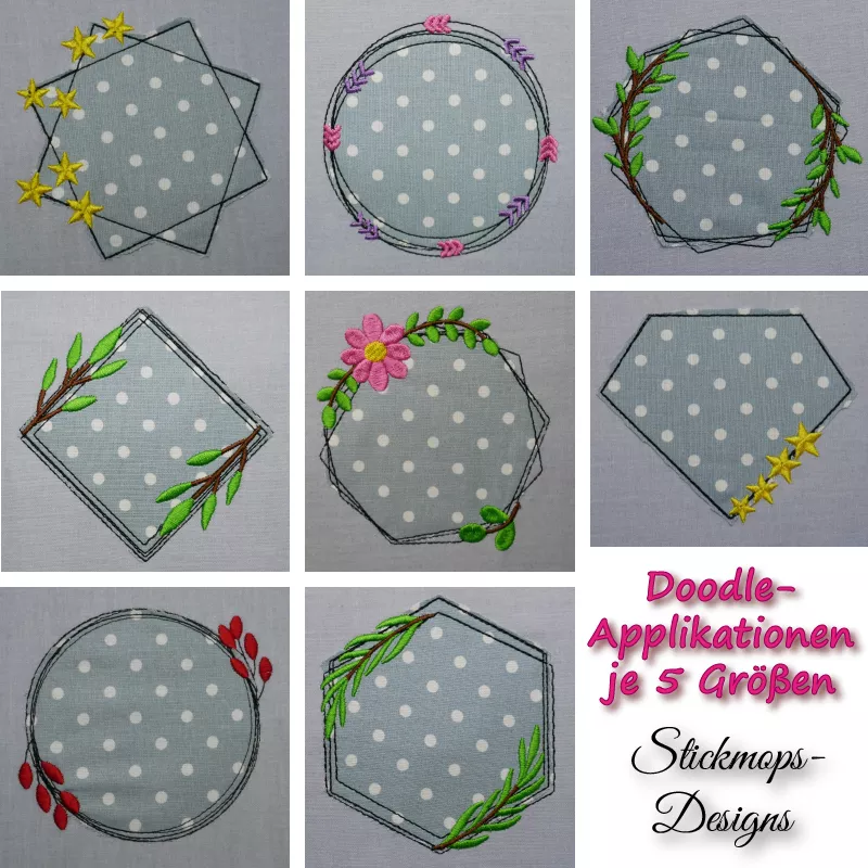 Stickdatei Set Floral Frames Doodle Applikationen