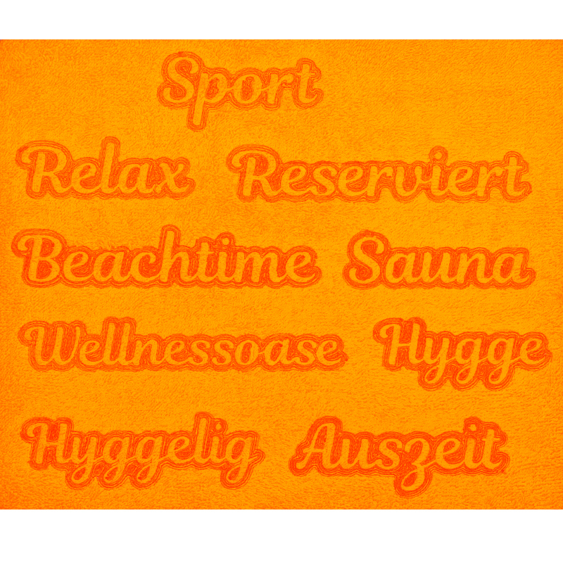 Stickdatei Set Embossed Schriftzüge für Handtücher z.B. Sport, Relax, Reserviert, Beachtime, Sauna, Wellnessoase, Hygge, Hyggelig, Auszeit.