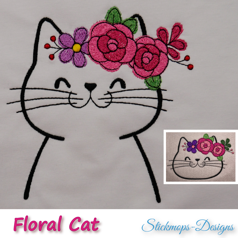 Stickdatei Set Floral Cat