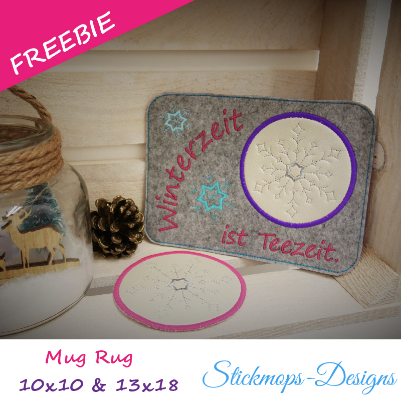 Preview: Freebie Stickdatei ITH Mug Rug Winterzeit (13x18 und 10x10 Rahmen)