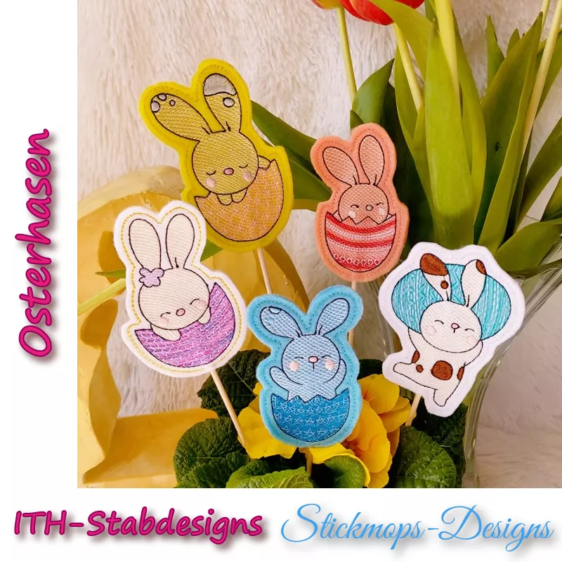 Stickdatei Set Osterhasen ITH Stabdesigns