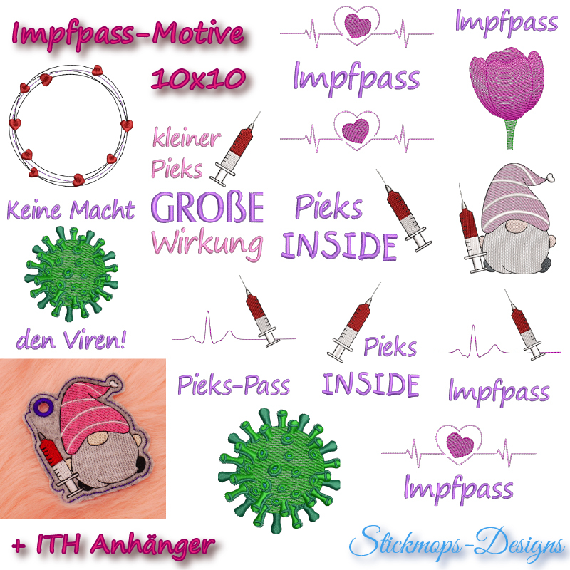 Stickdatei Set Motive für den Impfpass