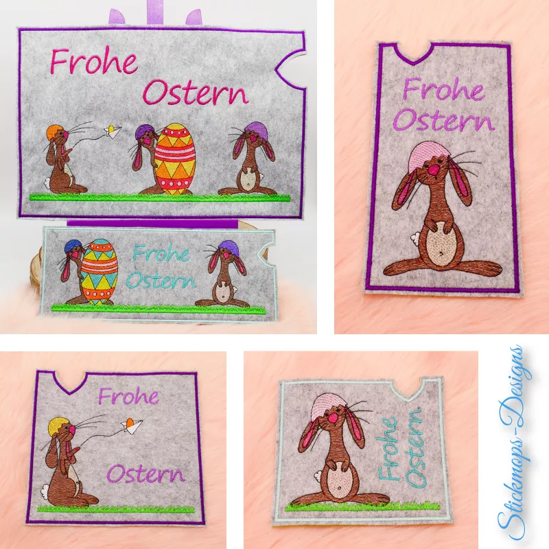 Stickdatei Set Hase Jasper ITH Geschenk- und Schokoladenhüllen inkl. Stabdeko