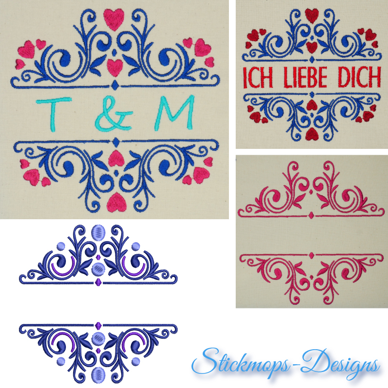 Preview: Monogramm Ornamente Stickdateien im barocken Stil.