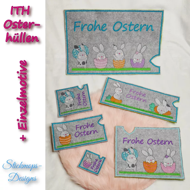 Stickdatei Set Osterhüllen ITH Geschenk- und Schokoladenhüllen + Einzelmotive
