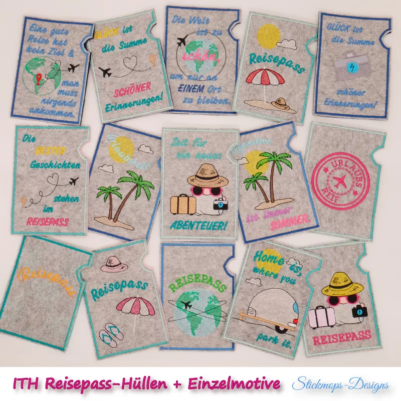 Stickdatei Set ITH Reisepasshüllen (13x18) + Einzelmotive