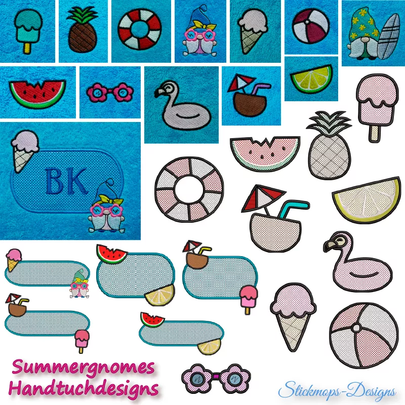 Stickdatei Set Summergnomes Handtuchmotive