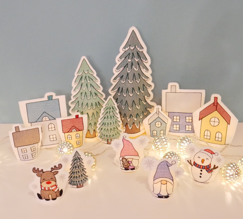 Stickdatei Set ITH LED Cover Winterdorf mit Gnomen