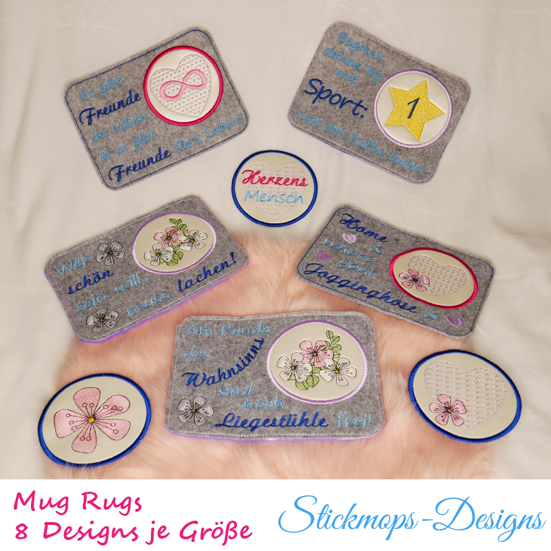 Preview: Stickdatei Set ITH Mug Rugs (10x10 und 13x18)