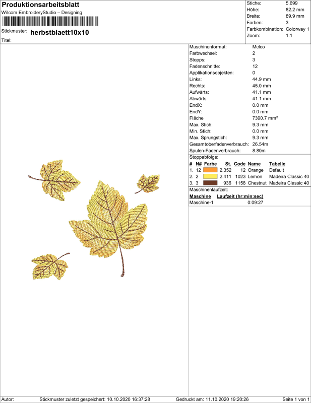 Preview: Übersicht Freebie Stickdatei Goldener Herbst Teil 1