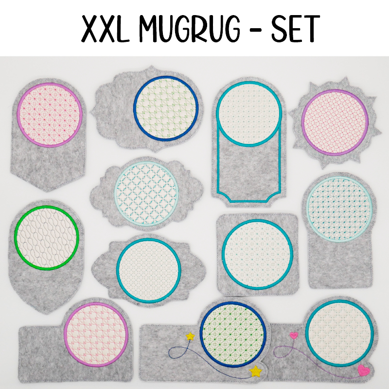 Preview: Stickdatei Set ITH Mug Rugs XXL mit 102 Dateien