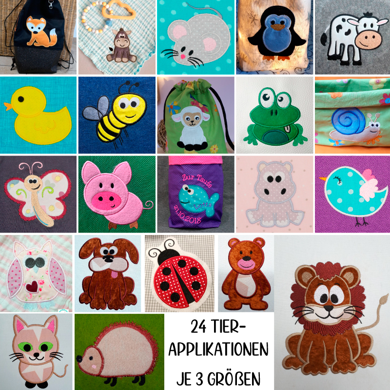 Preview: Stickdatei Set Tierapplikationen (div. Rahmengrößen)