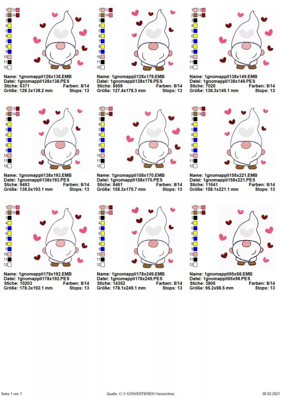 Stickdatei Lovegnome 1 Doodle-Applikation. Übersicht über 9 Dateien. Immer mit stehendem Gnom, der von Herzchen umkreist ist. Stickdatei Lovegnome 1 Doodle-Applikation. Übersicht über 9 Dateien. Immer mit stehendem Gnom, der von Herzchen umkreist ist.