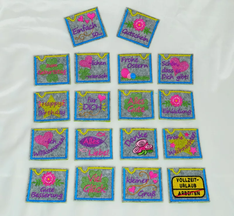 Stickdatei Set Mini ITH Schoko- und Gutscheinhüllen (10x10 Rahmen) für viele Anlässe Stickdatei Set Mini ITH Schoko- und Gutscheinhüllen (10x10 Rahmen) für viele Anlässe