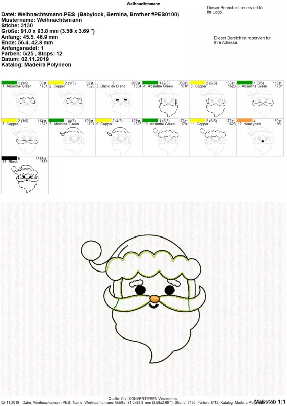 Freebie Stickdatei Weihnachtsmann Doodle-Applikation