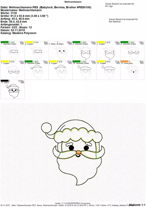Freebie Stickdatei Weihnachtsmann Doodle-Applikation Freebie Stickdatei Weihnachtsmann Doodle-Applikation