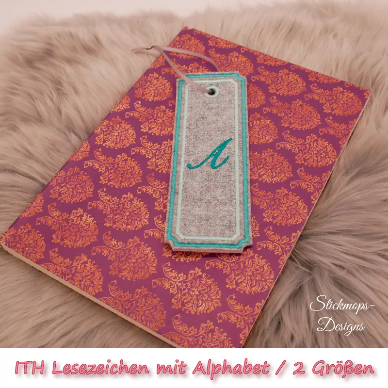 (Osterkalender-Türchen 6A) Stickdatei Set ITH Lesezeichen mit Alphabet in 2 Größen (Osterkalender-Türchen 6A) Stickdatei Set ITH Lesezeichen mit Alphabet in 2 Größen