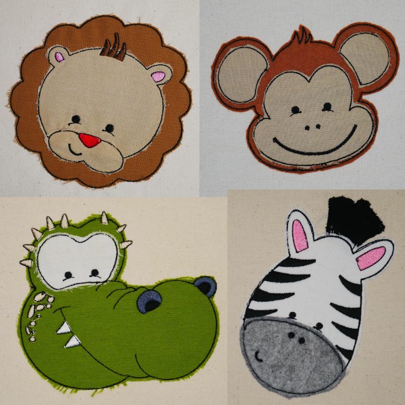 Stickdatei Set Animal Faces Applikationen 8 Motive in je 5 Größen + ITH Anhänger Stickdatei Set Animal Faces Applikationen 8 Motive in je 5 Größen + ITH Anhänger