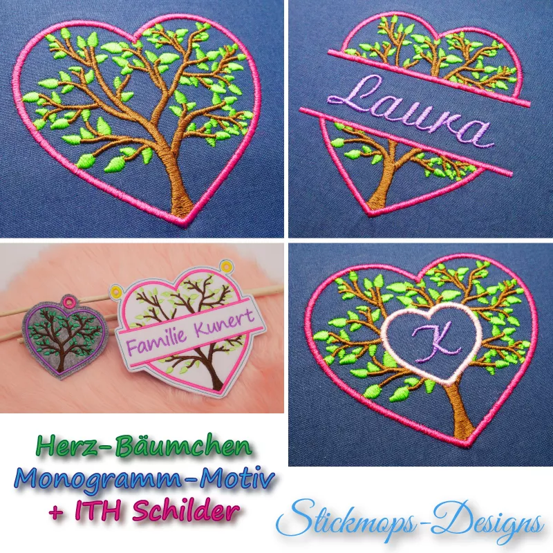 Stickdatei Set Monogramm Motiv Baum inkl. ITH Schild