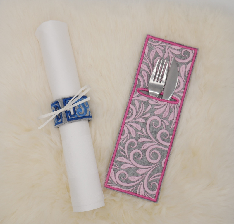 Stickdatei Set ITH Bestecktaschen & Serviettenringe Barock