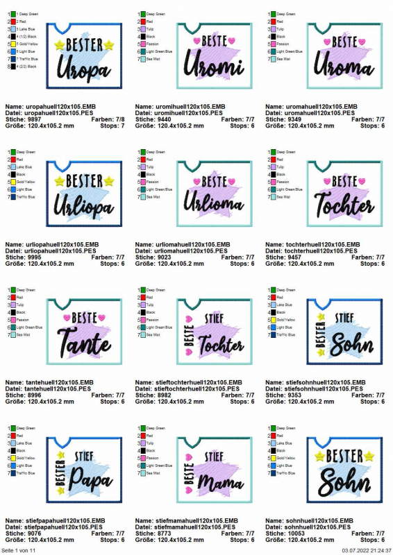 Stickdatei Set ITH Schokohüllen "die besten" inkl. Schriftzüge Stickdatei Set ITH Schokohüllen "die besten" inkl. Schriftzüge