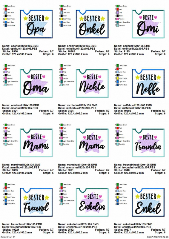 Stickdatei Set ITH Schokohüllen "die besten" inkl. Schriftzüge Stickdatei Set ITH Schokohüllen "die besten" inkl. Schriftzüge