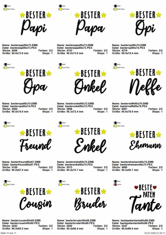 Stickdatei Set ITH Schokohüllen "die besten" inkl. Schriftzüge Stickdatei Set ITH Schokohüllen "die besten" inkl. Schriftzüge