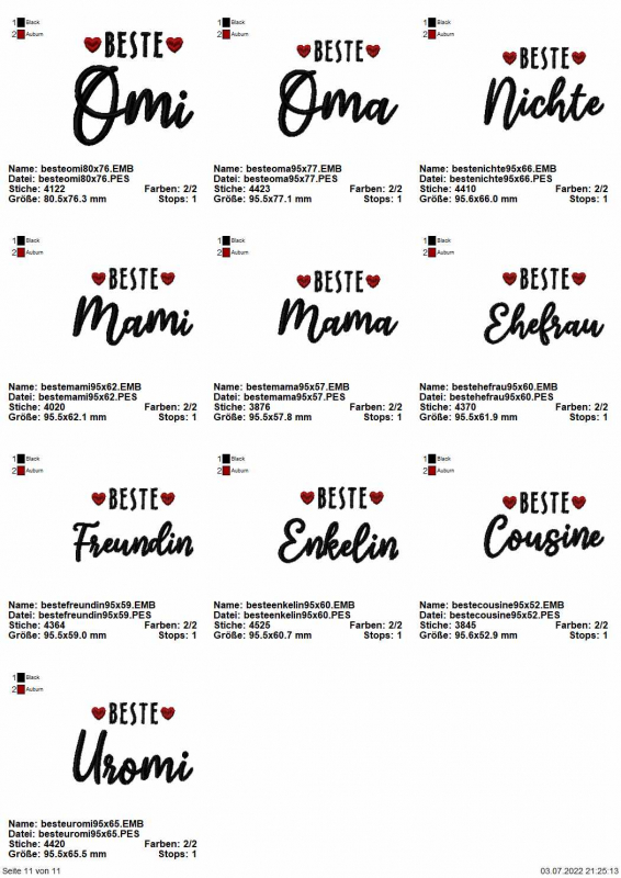 Stickdatei Set ITH Schokohüllen "die besten" inkl. Schriftzüge Stickdatei Set ITH Schokohüllen "die besten" inkl. Schriftzüge