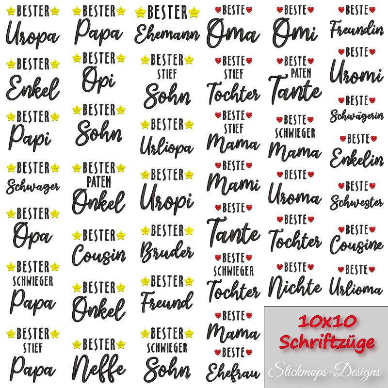 Stickdatei Set Schriftzüge "die besten" 10x10