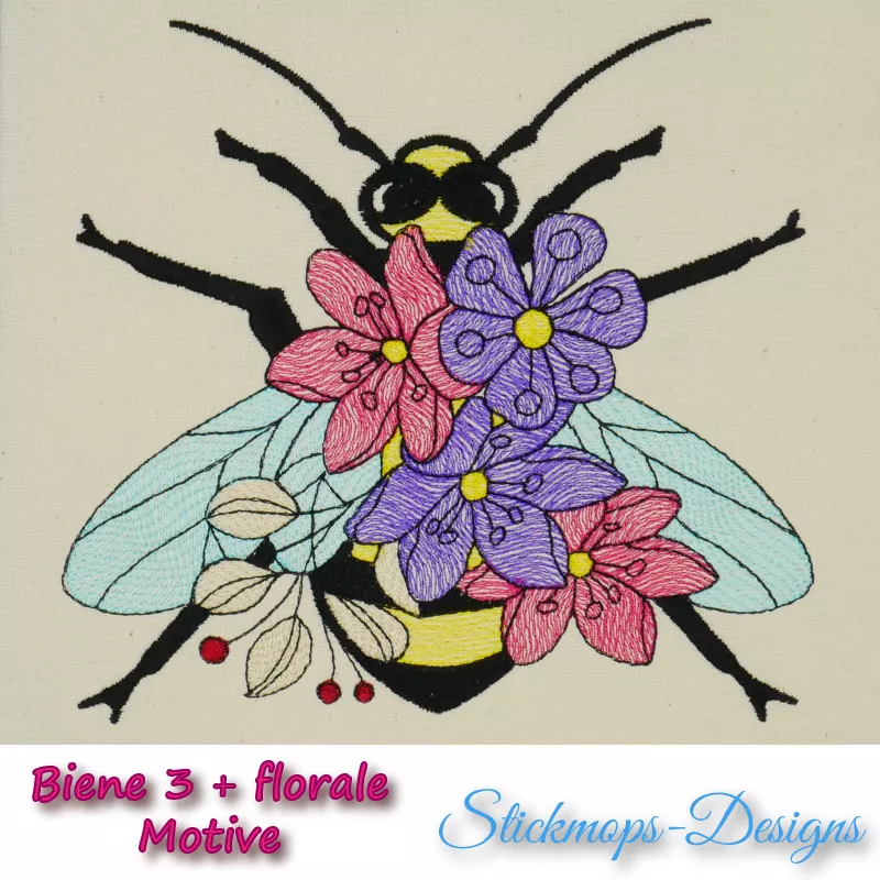 Biene mit Blumengesteck auf dem Rücken Biene mit Blumengesteck auf dem Rücken