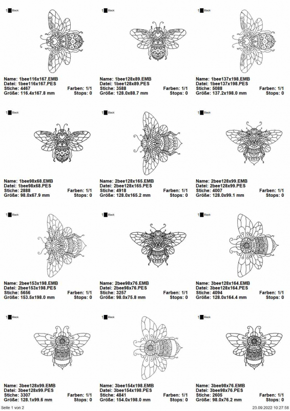 Stickdatei Set 4 Bienen Lineart Stickdatei Set 4 Bienen Lineart
