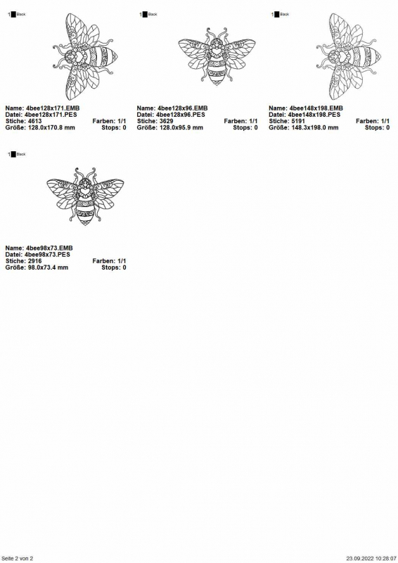 Stickdatei Set 4 Bienen Lineart Stickdatei Set 4 Bienen Lineart