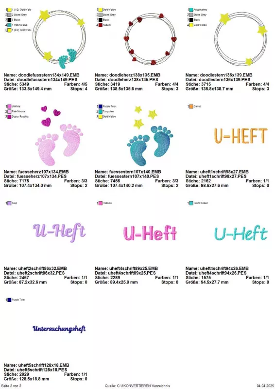 Stickdatei Set U-Hefthüllen Übersicht S. 2