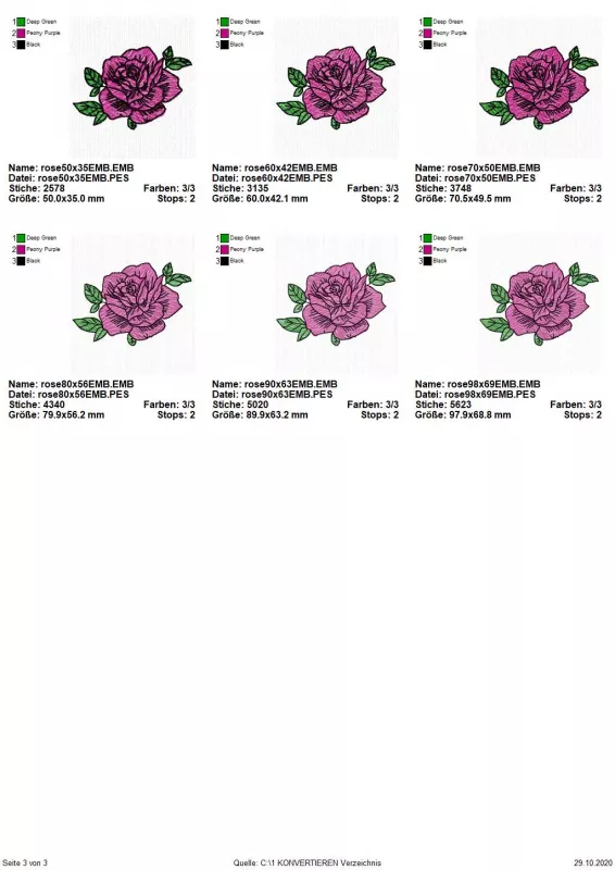 Stickdatei Blumenherz Lineart mit und ohne Vollstickflächen + einzelne Rose extra