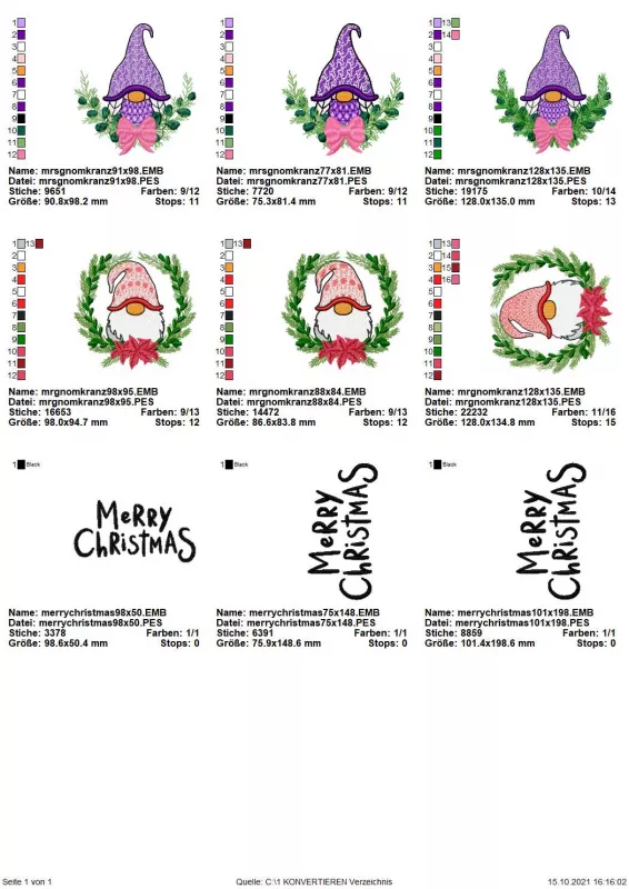 Stickdatei Set Christmas Gnomes (ab 10x10)