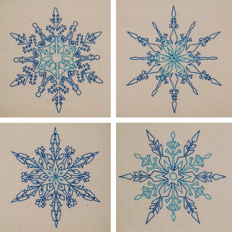 Vier Schneeflocken zweifarbig in Linienoptik 1-4 Vier Schneeflocken zweifarbig in Linienoptik 1-4