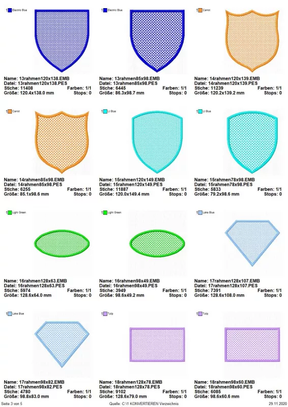 Stickdatei Set Colorful Labels Handtuchmotive als Hintergrund für Namen / Initialien