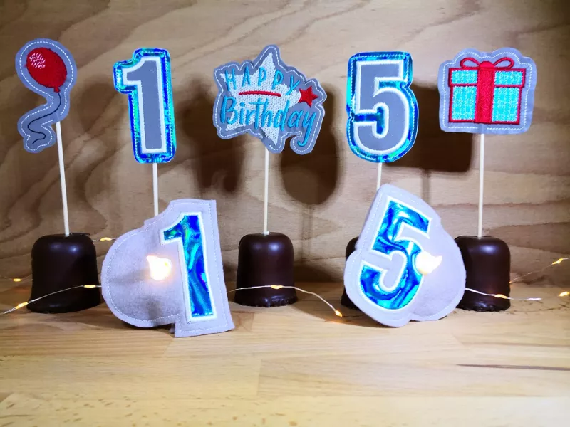 Stickdatei Set ITH Party-Deko LED Cover, Stabdesigns, Bestecktaschen und Applikationen Stickdatei Set ITH Party-Deko LED Cover, Stabdesigns, Bestecktaschen und Applikationen