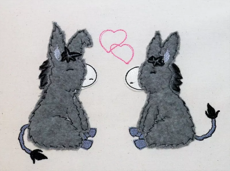 Stickdatei Set Donkey in Love Doodle Applikation in diversen Größen